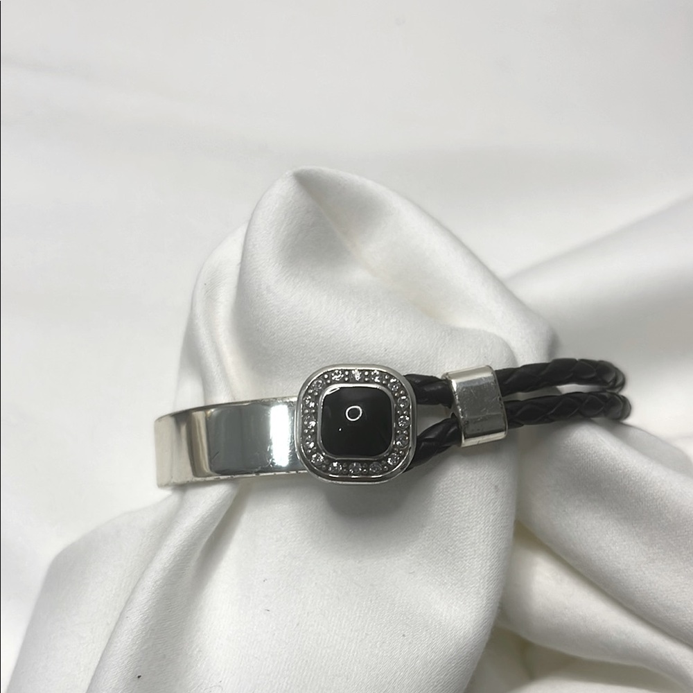 Brighton Shadow Play Leather Braided Silver Bracelet with Dust Bag
